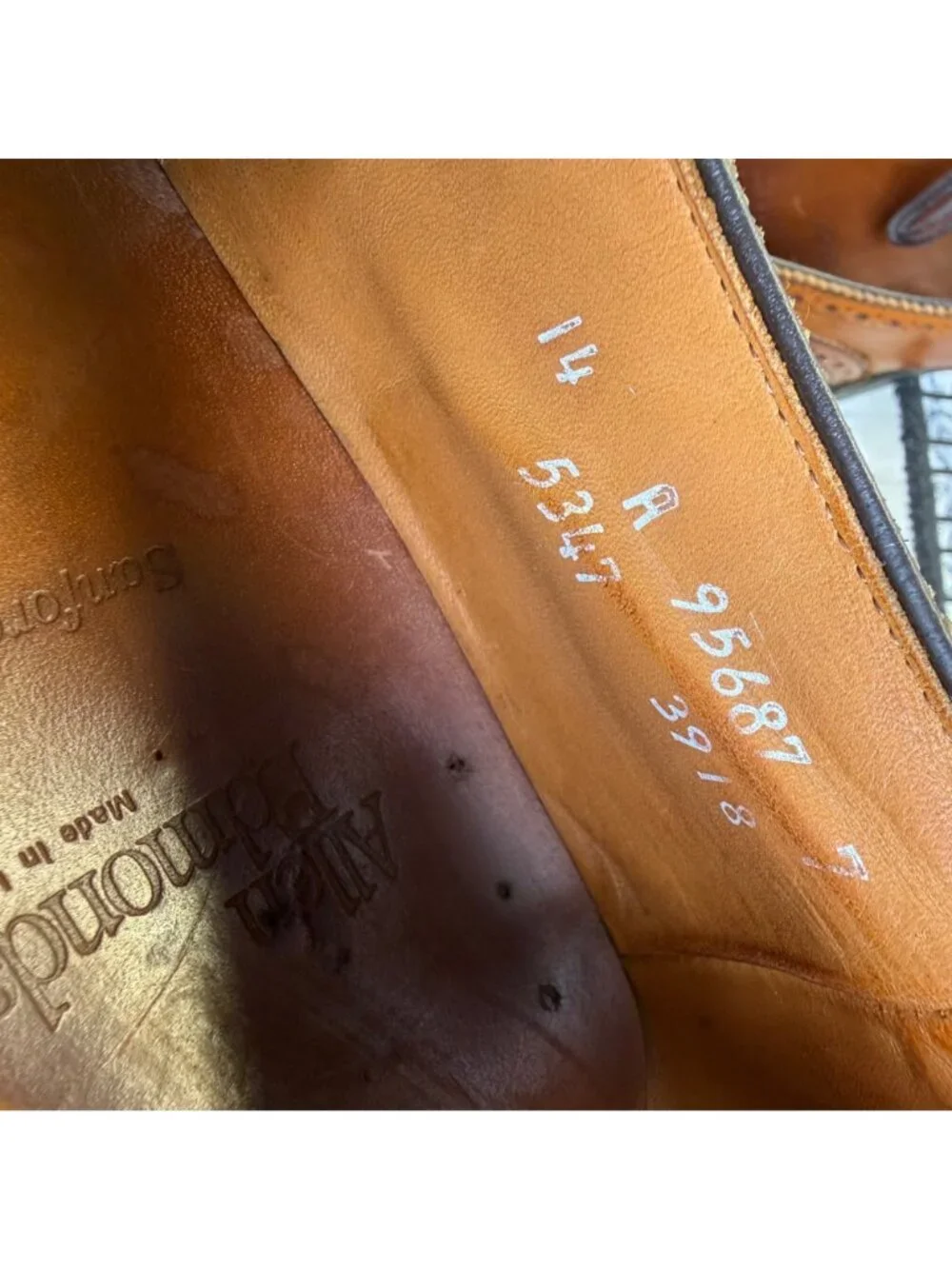 Allen Edmonds Sanford Tan Leather Brogue Oxfords Dress Shoes Size 14A